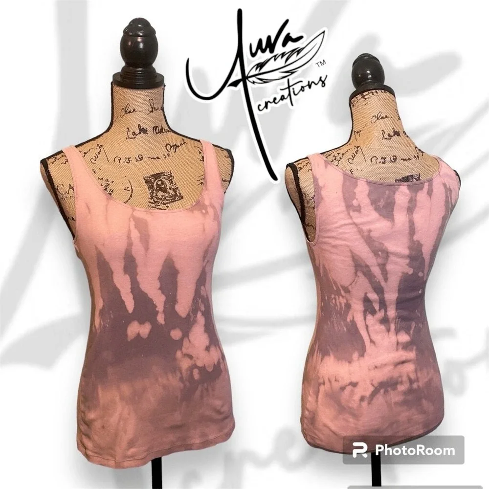 Handmade Upcycled‎ Casual Hippie Boho Chic DIY Bleach Tie Dye Tank Top Small